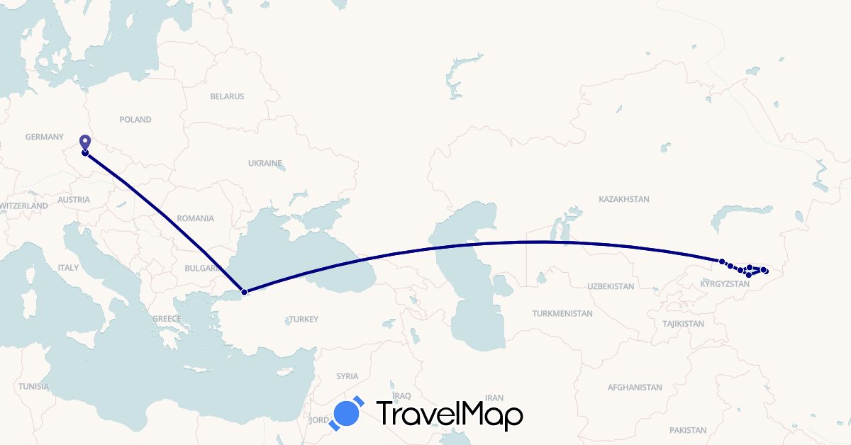TravelMap itinerary: driving in Czech Republic, Kyrgyzstan, Turkey (Asia, Europe)
